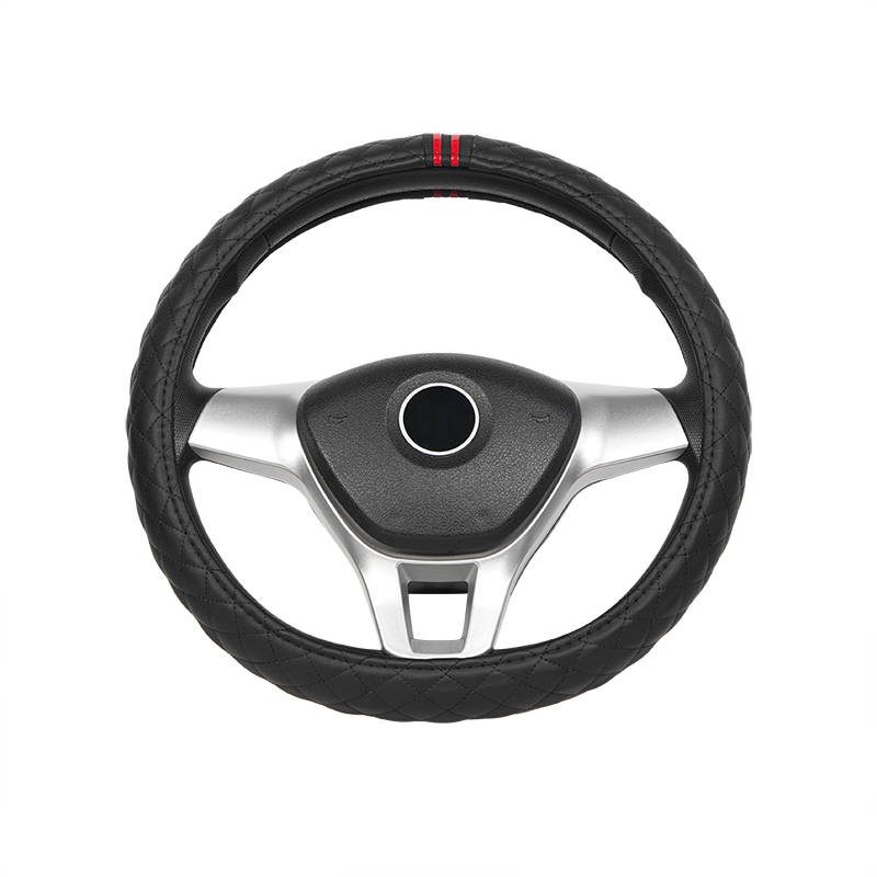 Black premium carbon fiber universal  steering Wheel cover leather easy mounting steering wheel covers