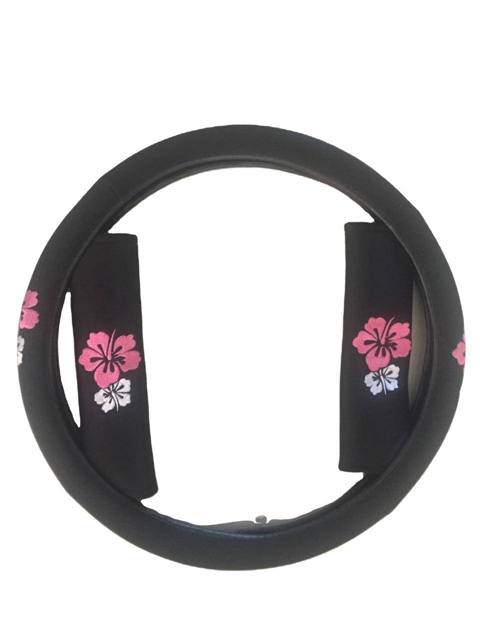 Embroidered Breathable Universal full set car seat safety belt cover with steering wheel cover for car seat cover