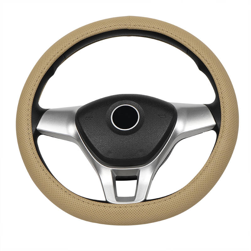 Universal beige non-slip carbon fiber automotive steering wheel cover leather