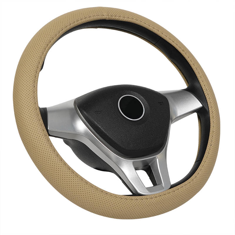 Universal beige non-slip carbon fiber automotive steering wheel cover leather