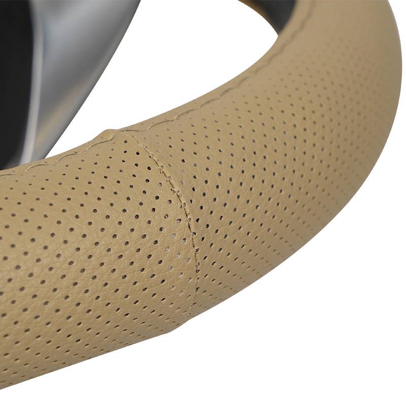 Universal beige non-slip carbon fiber automotive steering wheel cover leather