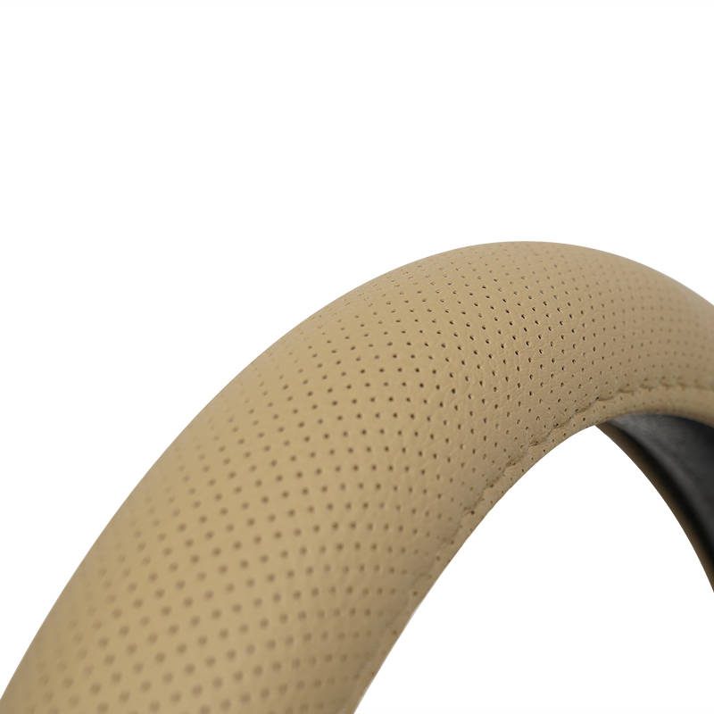 Universal beige non-slip carbon fiber automotive steering wheel cover leather